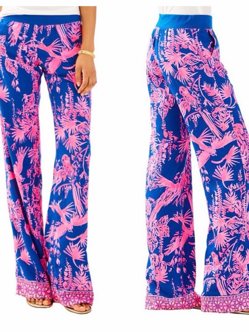 Lilly Pulitzer Seaside Beach Pants Pink Navy Tropical Size S